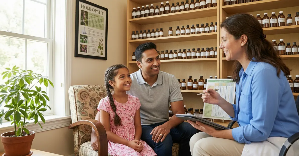 A parent and child in consultation at the clinic